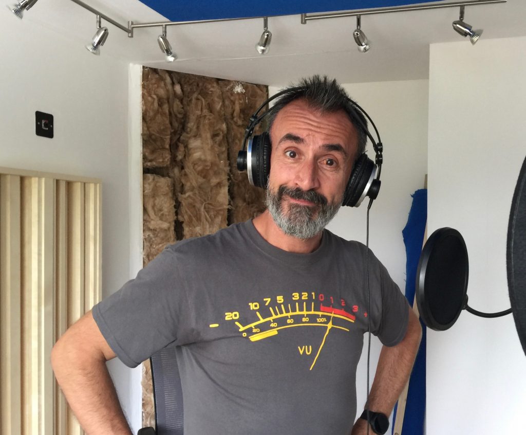 Ian Hoare working in the unfinished recording booth at Landen Park Studio