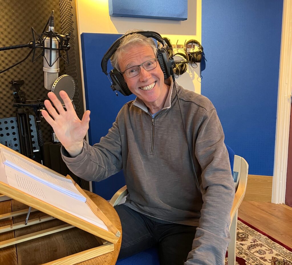 Narrator Steven Pacey at Landen Park Studio in April, 2023