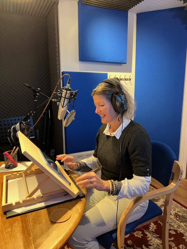Narrator Lucy Scott working on "Dear Mr. Snippet" at Landen Park Studio