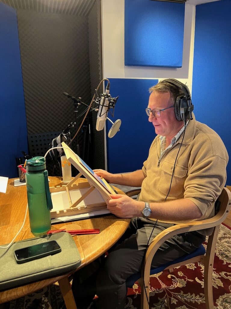 Narrator Clive Hayward working on "Dear Mr. Snippet" at Landen Park Studio